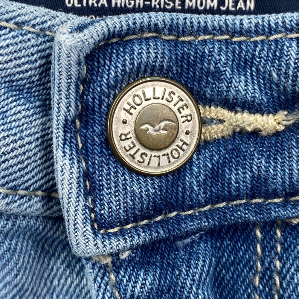 Hollister Ultra High Rise Patches Distressed Mom‎ Jeans Women's Size 0R Blue - Picture 10 of 12